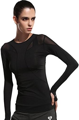 Ibelive Women's Sports Mesh Sexy Long Sleeve Tees Tops Athletic Running Yoga Fast Dry Fit T-Shirts (L)