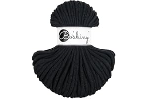 ‎REWU Premium Cotton Braided Cord - 5 mm x 50 m - Versatile Macrame Cord for Knitting, Weaving, DIY Crafts and Home Decoration - High-Quality Colourful Craft Cord - Black