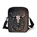 Produktbild LULABE Barn Wood Wagon Wheel,Long Horned Bull Skull and Old West Wagon Wheel on Rustic Wall Decorative,Black Brown White Print Kids Crossbody Messenger Bag Purse