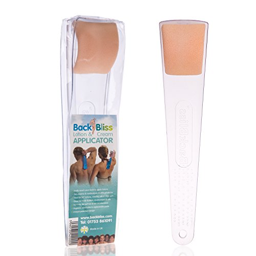Back Lotion Cream Applicator – Apply SUNSCREEN, SUN & FAKE TAN, PSORIASIS, ECZEMA, BACK ACNE, DRY SKIN & PAIN RELIEF medical OINTMENTS GELS & OILS. 100% reach BackBliss Patented Design CLEAR