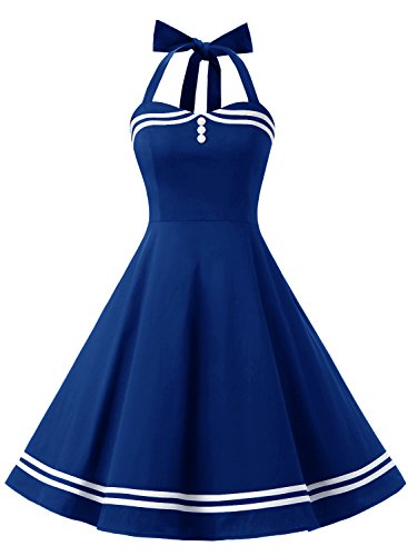 Timormode Robe Audrey Hepburn Rockabilly Robe Bal de pour Noel Femme Robe pour Le Bal de Fin d'Année Robe des Fêtes Anniversaire Fille Enfant 10387Royal Blue 3XL