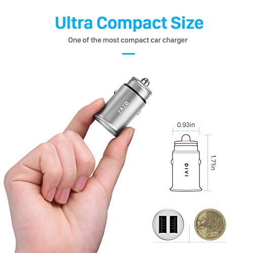 Chargeur de Voiture  Ultra Compact 2 Ports USB 5V   4 8A   24W en Alliage d Aluminium Chargeur Allume Cigare avec la technologie de charge rapide pour Phone X   8 7   6s   Plus  iPad Air   mini  Galaxy S8   S7   Edge   Plus   Note 5 4  LG  Nexus  HTC et plus by DIVI  argent   1 paquet 