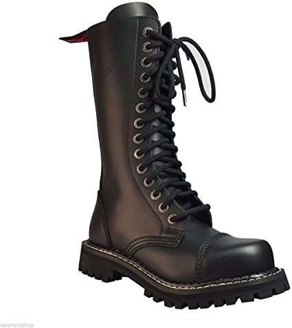 Angry Itch 14 Hole Gothic Punk Black Combat Leather Army Ranger Boots Steel Toe