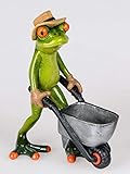 Formano Figura Decorativa Rana Jardinero con carro pintado a mano