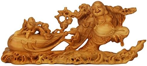 CLHK Boxwood wood carvings pockets laughed Buddha wooden Decoration crafts works of art statues car Decoration , long 140mm high 60mm