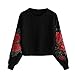 Price comparison product image Women Rose Embroidery Applique Pullover ,Wawer Ladies Autumn Retro Embroidery Blouse Pullover,Casual Winter Warm Long Sleeve Loose Sweatshirts Tops for Women,Girls,Juniors (XL=UK:14, Black)
