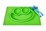 Rutschfeste Tischunterlage Platzmatte aus Silikon, einfach abwaschbar, super geeignet zum Essen lernen für Babys und Kleinkinder, Babyteller Tischset Babyschale Kinderteller, grün