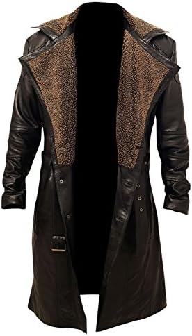 Blade Runner 2049 Ryan Gosling (Officer K) Fur Lapel Collar Trench Leather Coat (L-46", Synthetic Leather)