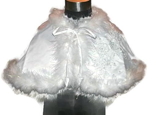 Ivory Flower Girl Baby Christening Wedding Bridal 1st Holy Communion Satin Marabou Cape (11-12 Years)