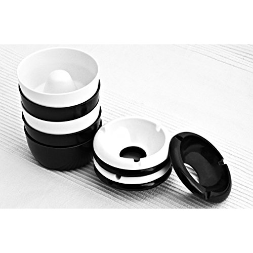 Aschenbecher aus Kunststoff – schwarz weiß Durchmesser 10,0 cm 2 Stück - 3