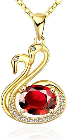 Ujewelry Gold Plated Red Ruby Swan Fine Necklace Pendant 18''+2.5'' Chain