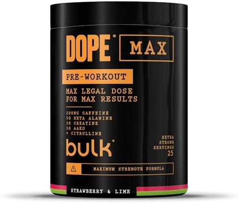 Bulk Dope Max Polvere Pre-allenamento | 563 g | 25 porzioni | Alto Contenuto di Caffeina 200mg | 5g Beta Alanina | 3g Creatina | Miscela AAKG & Citrullina | Vitamina B6 | Strawberry Lime