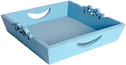 Mare White MDF Wooden Plate Tray Decorative Tray Decorative Serving Tray, blue, 25x25x5
