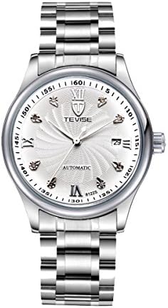TEVISE White Dial Stainless Steel Strap Automatic Mechanical Wrist Watch Calendar Watch