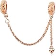 925 Sterling Silver Beads Safety Chain Stopper Charms For Pandora Women's European Style Snake Chain Bracelet Jewelry (Rose Gold Safety Chain)