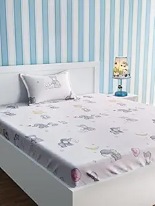 URBAN DREAM Kids Baby Elephant White and Grey BEDSHEET Set (Single Bed)