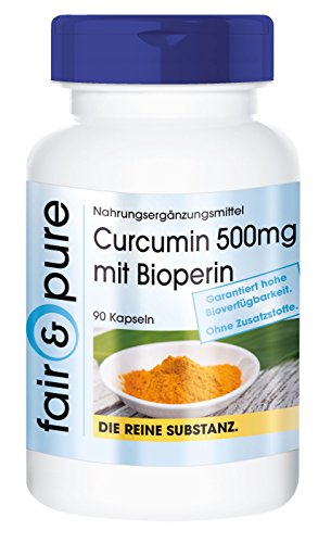 Cúrcuma en cápsulas con pimienta negra - Curcumina 500 mg - Con un 95% de Bioperina (Piperina) - Alta pureza - 90 Cápsulas