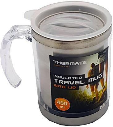 Thermal Insulated Stainless Steel Travel Mug With Detachable Lid - 450ml (Clear)
