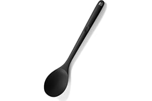 U-Taste Cucchiaio da cucina in silicone: cucchiaio da cucina solido resistente al calore 315 ℃, grande strumento in gomma antiaderente senza BPA per mescolare, servire, imbastire (Nero)