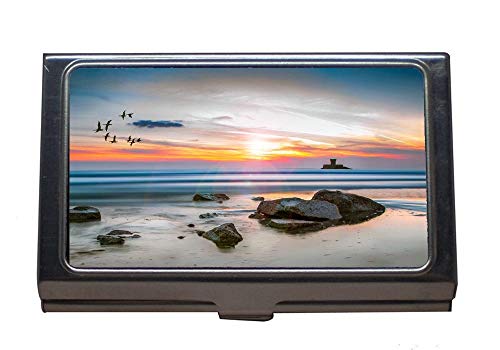 Stainless Steel Business Card Holder,Beach Bird s Eye View Daylight,Business Card Case for Men and Women (Silver 0155)