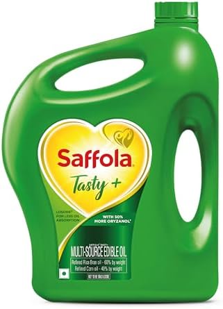 Saffola Tasty + Refined Cooking oil | Blended Rice bran & Corn oil | 50% More Oryzanol | 4.5L / 4.1kg jar (Weight May Vary)