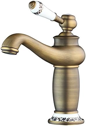 Ohcde Dheark Sink Antique Brass Faucet Stream Spout Tap Deck Mounted Bathroom Basin Sink Faucet Solid Brass Hot &amp; Cold Water Mixer