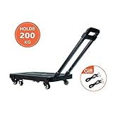 Chariot Demenagement 200kg Chariot Plateforme Pliable Anti-Slip Chariot Pliable pour Bagage Diable de Transport 6 Roues Chariot Manutention Pliable avec 2 Sangles Elastiques, Noir