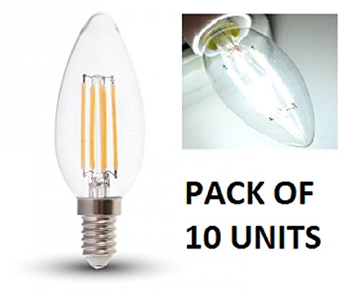examen V-TAC LED Blanc froid Ampoules à incandescence - Pack de 10 - E14/Petit culot à vis Edison SES/fixation - 4 W - Lumière du jour/blanc froid 6000 K/400 lumens/Verre/finition Look à incandescence classique/20 000 heures durée de vie moyenne/non dimmable/230 V - Angle de faisceau 300 °/SKU : 4414