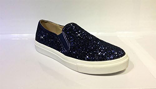 Yes Gameon Yesgameon Ladies Womens Flat Slip On Glitter Sparkly Plimsoles Pumps Skater Trainers Shoes Color Blue Size UK 6 EU 39 US 8