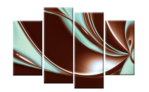 Brown and Duck Egg Blue Abstract Canvas Picture 4 pieces multi panel split canvas completely ready to hang, hanging template included for easy hanging, UK company 40" width 28" height (101 x 71 cm)