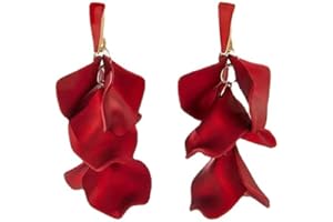 TOFBS Pendientes Mujer Rosa Pétalo Colgantes Pendientes Elegante Gota Statement Vintage Florales Exagerada Flor 925 Plata Largos Pendientes Joyería para Mujeres Niñas Borla Fiesta
