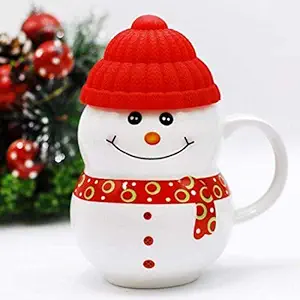 Snowman Mug, Cute Santa Clause, Christmas Mug with Silicon Lid Cover for Tea/Coffee/Milk,Ceramic Snow Man Best Gift Home Decoration, Multicolor, 300 ML (red)