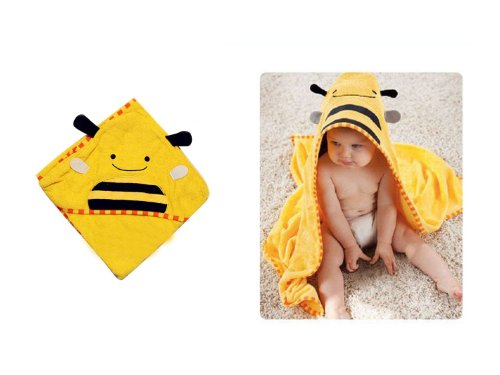 Cute Baby Child Toddler Girl Boy Cartoon Bee Shaped Bathrobe Hooded Bath Towel Washcloth