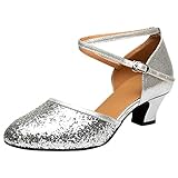 Dorical Damen Latein Salsa Tanzschuhe Funkeln Geschlossener Zeh Pumps Ballsaal Schuhe/Standard Latin Dance für Mädchen (Bitte bestellen Sie eine Nummer grösser) 35-41 EU(Silber,35 EU)