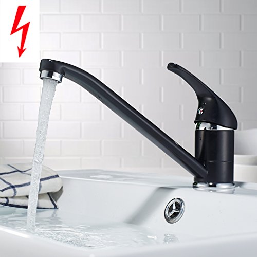 Auralum® Schwarz Chrom Niederdruck Küchenarmatur Kupfer Spültischarmatur Mischbatterie für Küche Armatur