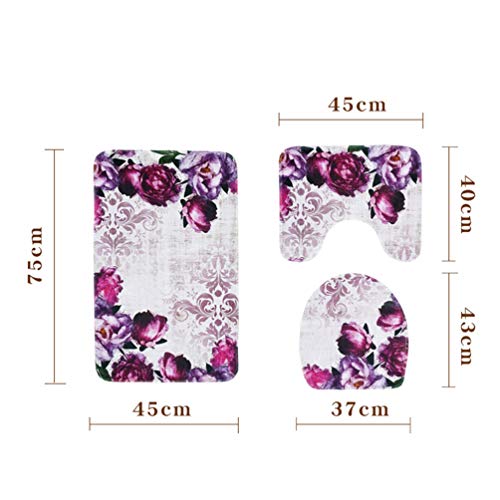 Kuncg-Tapis-de-Bain-Antidrapant-Tabsorbant-Ensemble-Tapis-Carr-Moderne-Imprim-Floral-Tapis-de-Douche-Tapis-de-WC-Tapis-Contour-Doux-Tapis-Bain-Confortable