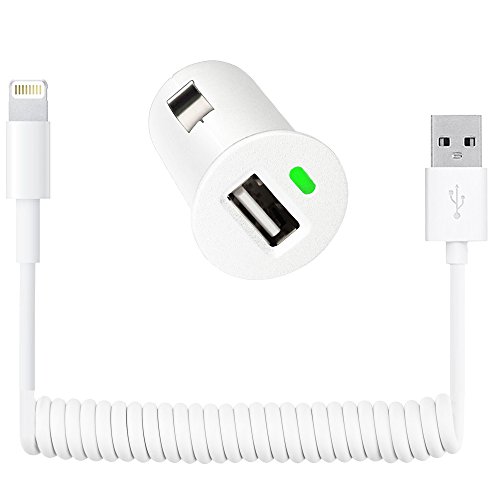 Original Lanboo® 1x 1,8 Meter + Auto USB Adapter für Apple iPhone 6s - Langes Spiral Ladekabel Datenkabel Sync Kabel KFZ Charger Ladegerät