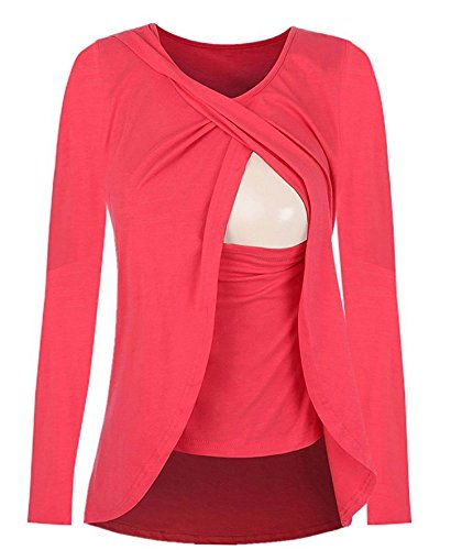 Preisvergleich Produktbild Swallowuk Damen Schwanger T-Shirt Umstandsmode Stillshirt Umstandsshirt Mutterschaft Umstandstop (XL, Rot)