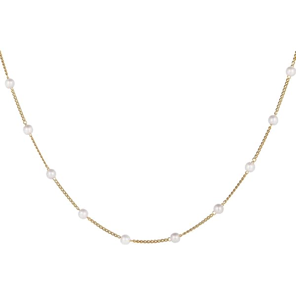 ORAZIO Collana Perle Donna Oro 14K – Girocollo Choker Con Catena E Perle Bianche, Regalo Di Classe