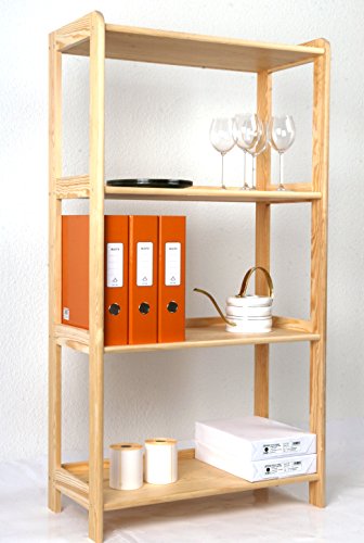 Holzregal 127 x 68 x 34 cm Kiefer massiv, 4 Böden (Echtholz Kieferregal natur)