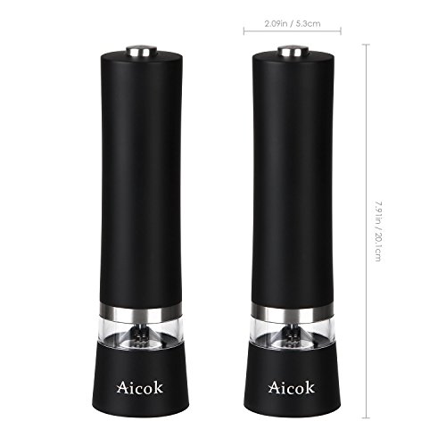 Aicok Salz und Pfeffermühle, Elektrische Gewürzmühle mit einstellbarer Feinheit 2er Set, Schwarz - 5