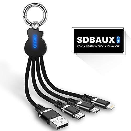 SDBAUX Multi 3 in 1 USB Charging Cable,Fast Charge Keychain Charger Cord with Eght Pin Type C Micro USB Port Compatible with Samsung Galaxy Google Pixel LG Tablets and More Charging Only (0.7ft,Black)