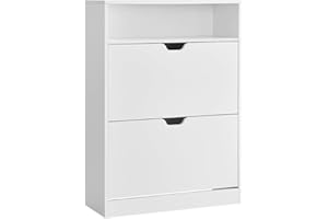 ‎VASAGLE VASAGLE Schuhschrank 2 Klappen, Schuhkipper, Schuhregal, Schuhaufbewahrung, offenes Fach, Trennwand verstellbar, für 11-16 Paar Schuhe, Flur, 24 x 80 x 102 cm, wolkenweiß LBC048W01