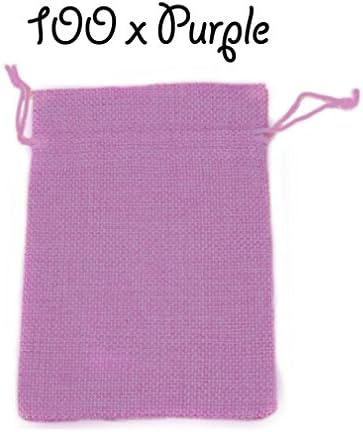 100 x Purple Drawstring Strong Jute Burlap Hessian Wedding Pouches Favour Bags Jewellery Pouch 13 x 18 cm