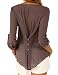 Dragonpad Women's V-Neck Button Detail Dip Back Solid Blouse Top Shirts Coffee XL