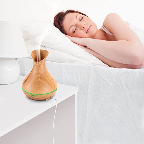 Aroma Diffuser, 400ml Ultraschall Öl Diffusor Holzmaserung Luftbefeuchter Raumbefeuchter Humidifier mit Kalten Nebel Abschaltautomatik LED Farbwechsel (Vase) - 7
