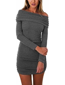 Kleider Damen Dasongff Damen Bleistiftkleid Rockabilly Bodycon Off Schulter Minikleid Langarm PulloverKleid Freizeitkleid...