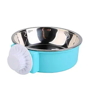 UPSCOOL Crate Dog Bowl, Removable Stainless Steel Hanging Pet Cage Bowl Food & Water Feeder Coop Cup for Cat, Puppy, Birds, Rats, Guinea Pigs,14oz (Blue)