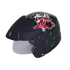 Western Era Stylish Minnie Mouse Character Sticker Open Face Helmet for Kids || Baby Safety & Comfort || (3-12 Yr) (Green Glossy)