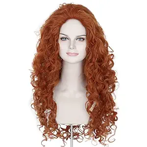 Missuhair Women Ginger Wig Fluffy Long Reddish Brown Spiral Curly Hair Halloween Cosplay Costume Wig